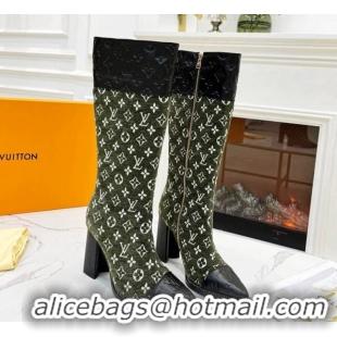 Good Looking Louis Vuitton Monogram Leather and Velvet Medium Boots 9.5cm Green 012103