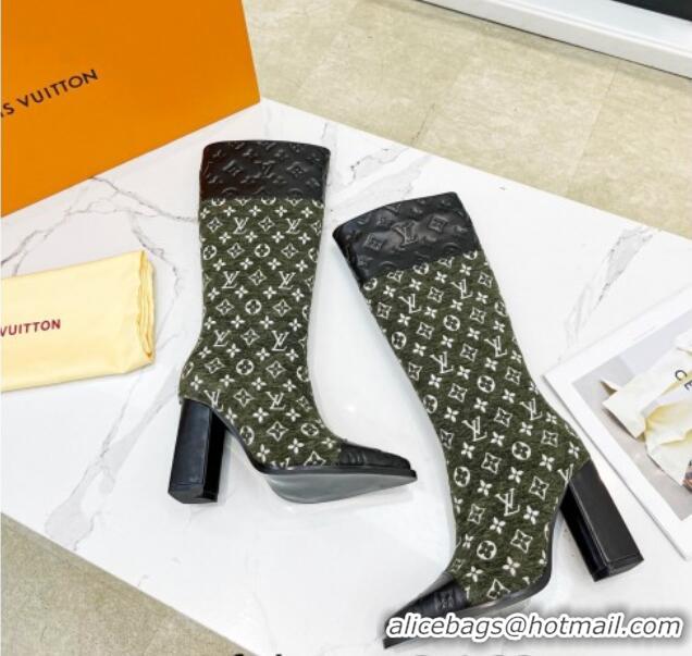 Good Looking Louis Vuitton Monogram Leather and Velvet Medium Boots 9.5cm Green 012103