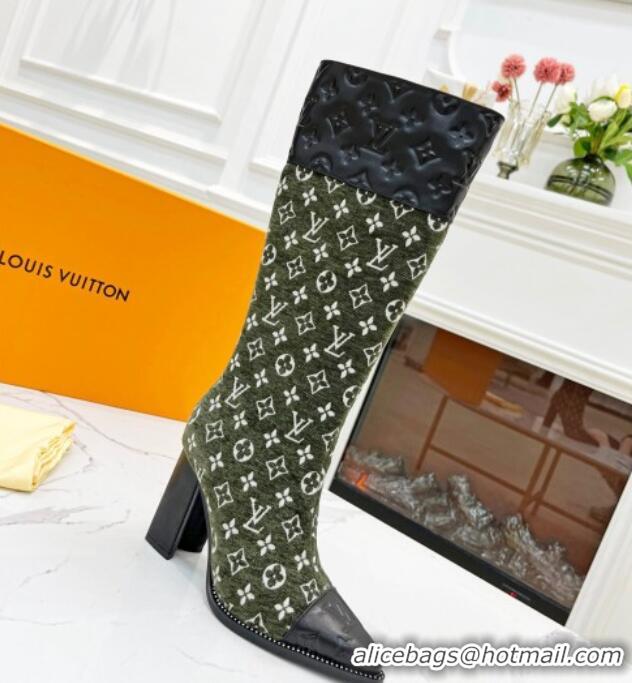 Good Looking Louis Vuitton Monogram Leather and Velvet Medium Boots 9.5cm Green 012103