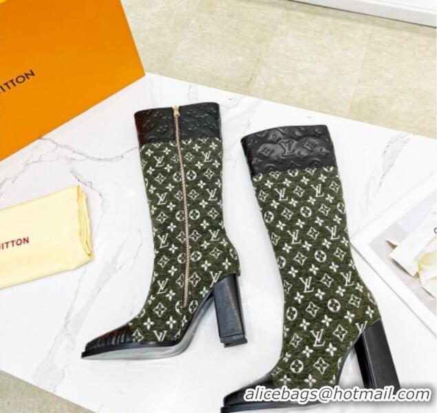 Good Looking Louis Vuitton Monogram Leather and Velvet Medium Boots 9.5cm Green 012103