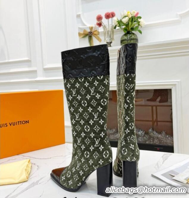 Good Looking Louis Vuitton Monogram Leather and Velvet Medium Boots 9.5cm Green 012103