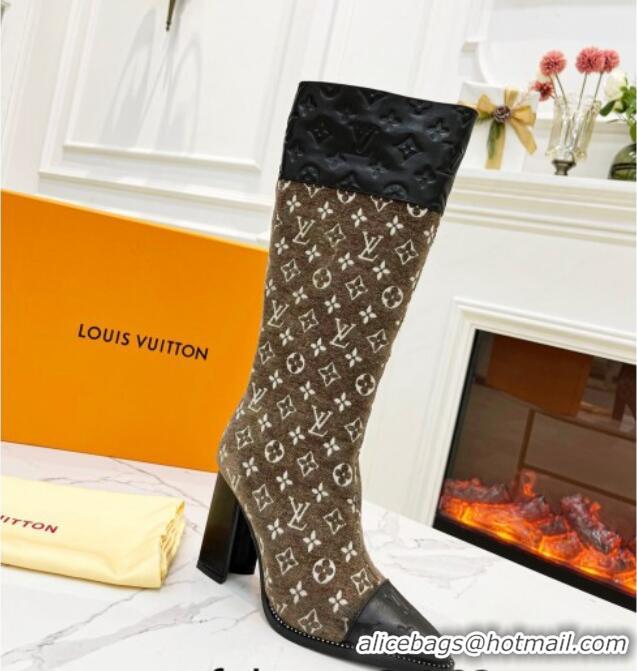 Best Product Louis Vuitton Monogram Leather and Velvet Medium Boots 9.5cm Brown 012104