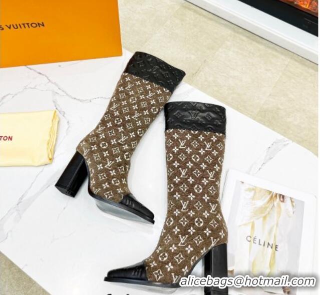 Best Product Louis Vuitton Monogram Leather and Velvet Medium Boots 9.5cm Brown 012104