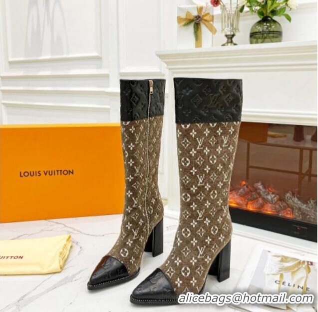 Best Product Louis Vuitton Monogram Leather and Velvet Medium Boots 9.5cm Brown 012104