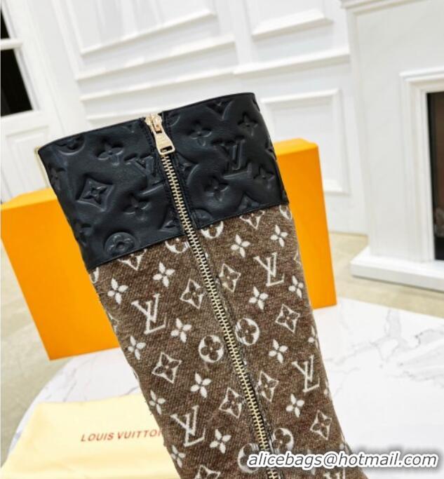 Best Product Louis Vuitton Monogram Leather and Velvet Medium Boots 9.5cm Brown 012104