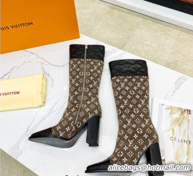 Best Product Louis Vuitton Monogram Leather and Velvet Medium Boots 9.5cm Brown 012104