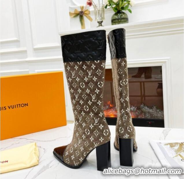 Best Product Louis Vuitton Monogram Leather and Velvet Medium Boots 9.5cm Brown 012104