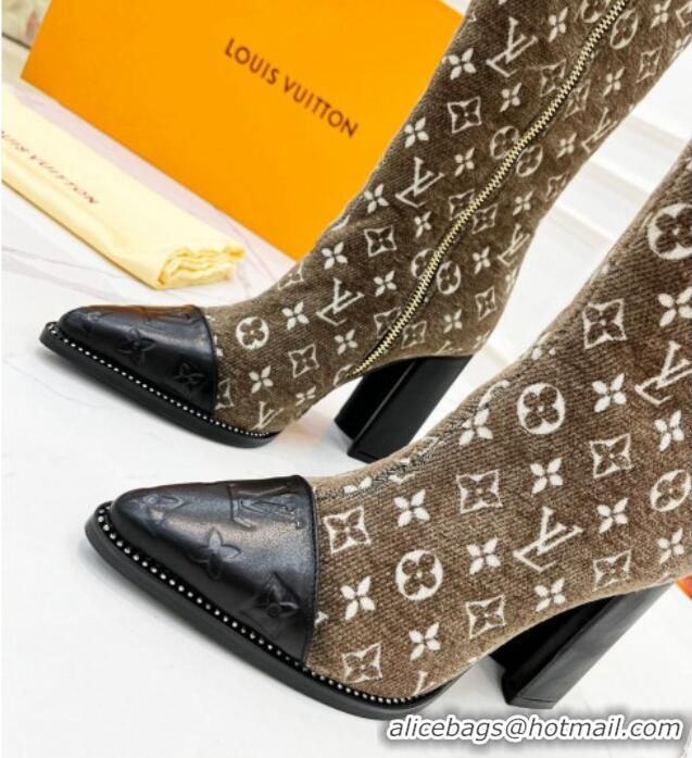 Best Product Louis Vuitton Monogram Leather and Velvet Medium Boots 9.5cm Brown 012104