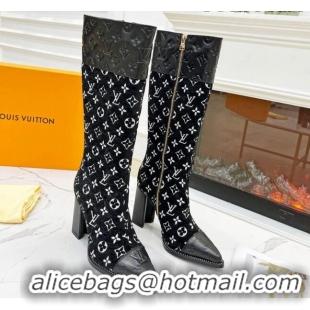 Most Popular Louis Vuitton Monogram Leather and Velvet Medium Boots 9.5cm Black 012105