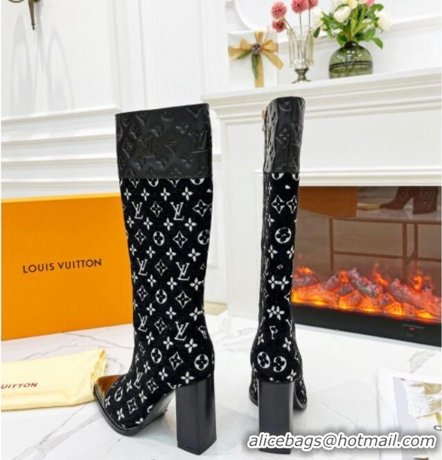 Most Popular Louis Vuitton Monogram Leather and Velvet Medium Boots 9.5cm Black 012105