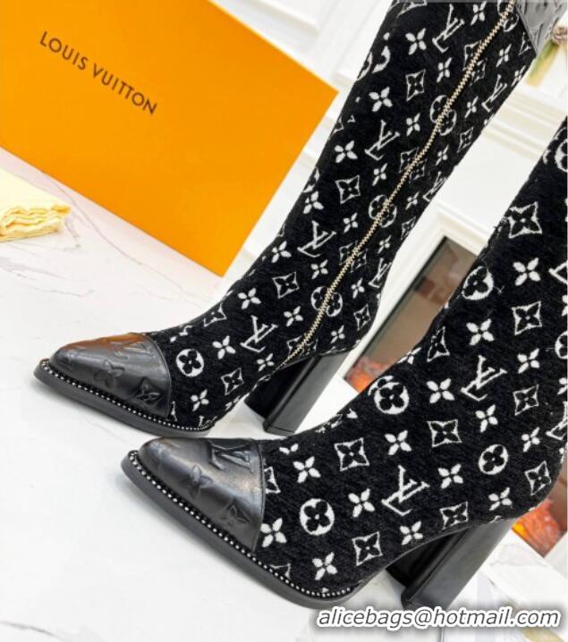 Most Popular Louis Vuitton Monogram Leather and Velvet Medium Boots 9.5cm Black 012105