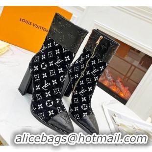 Low Cost Louis Vuitton Monogram Leather and Velvet Ankle Boots 9.5cm Black 012106