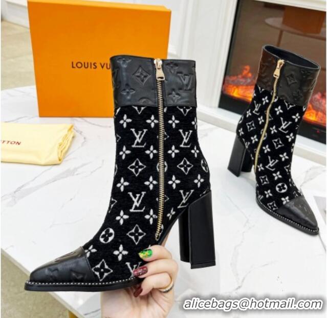 Low Cost Louis Vuitton Monogram Leather and Velvet Ankle Boots 9.5cm Black 012106