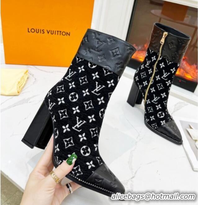 Low Cost Louis Vuitton Monogram Leather and Velvet Ankle Boots 9.5cm Black 012106