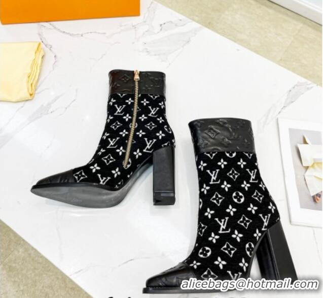 Low Cost Louis Vuitton Monogram Leather and Velvet Ankle Boots 9.5cm Black 012106