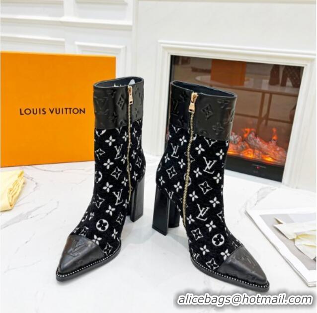 Low Cost Louis Vuitton Monogram Leather and Velvet Ankle Boots 9.5cm Black 012106