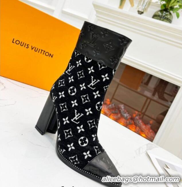 Low Cost Louis Vuitton Monogram Leather and Velvet Ankle Boots 9.5cm Black 012106