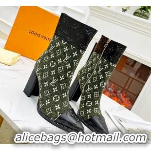 Good Quality Louis Vuitton Monogram Leather and Velvet Ankle Boots 9.5cm Green 012107