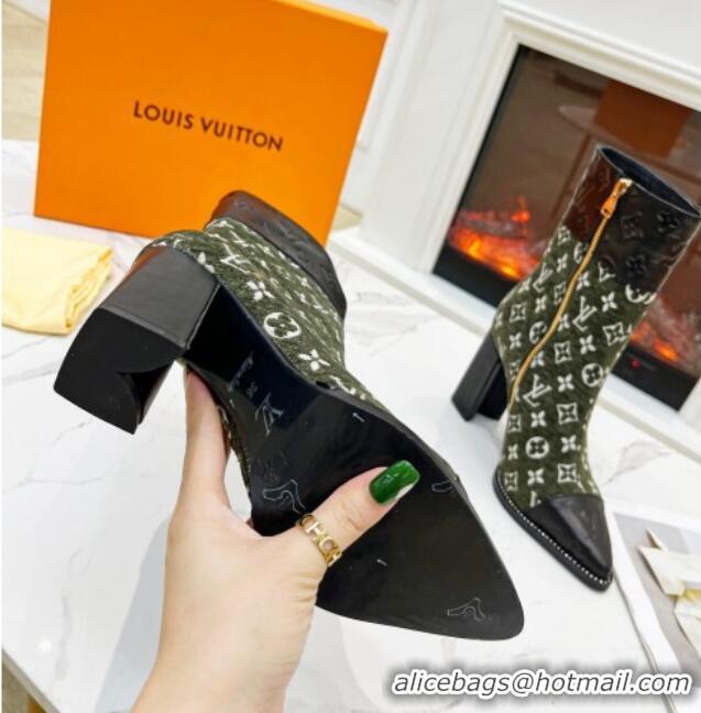 Good Quality Louis Vuitton Monogram Leather and Velvet Ankle Boots 9.5cm Green 012107