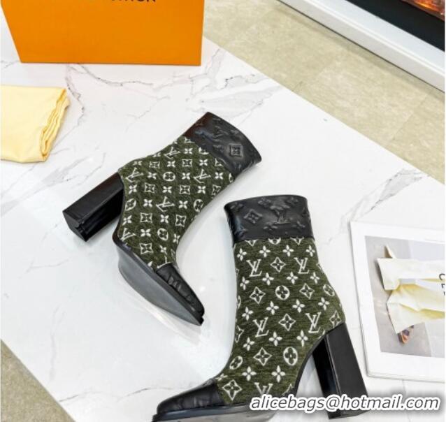 Good Quality Louis Vuitton Monogram Leather and Velvet Ankle Boots 9.5cm Green 012107