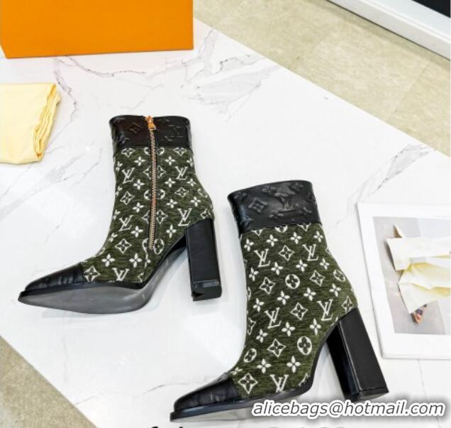 Good Quality Louis Vuitton Monogram Leather and Velvet Ankle Boots 9.5cm Green 012107