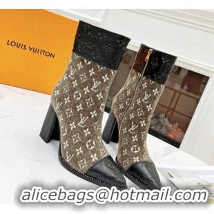 Durable Louis Vuitton Monogram Leather and Velvet Ankle Boots 9.5cm Brown 012108