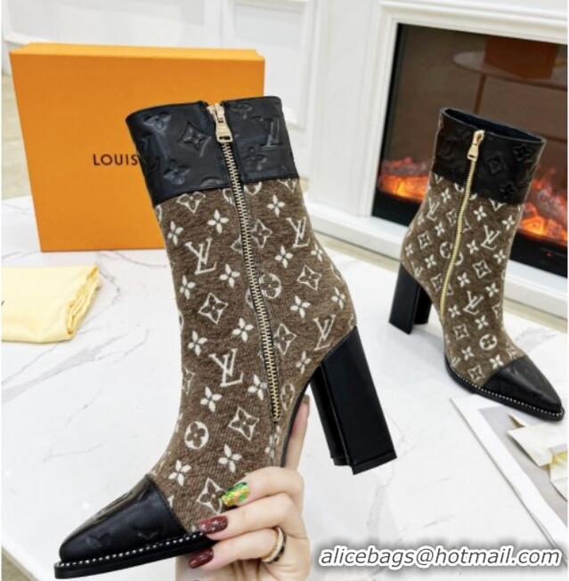 Durable Louis Vuitton Monogram Leather and Velvet Ankle Boots 9.5cm Brown 012108