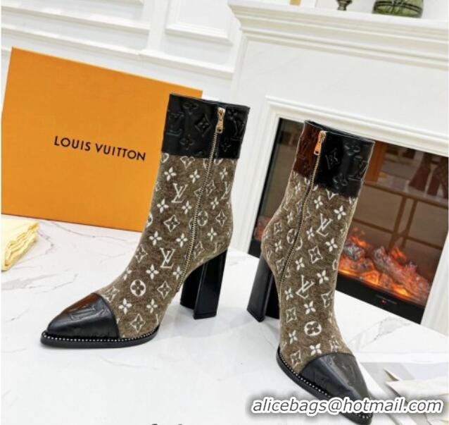 Durable Louis Vuitton Monogram Leather and Velvet Ankle Boots 9.5cm Brown 012108