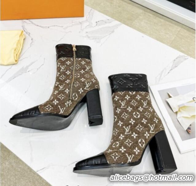 Durable Louis Vuitton Monogram Leather and Velvet Ankle Boots 9.5cm Brown 012108