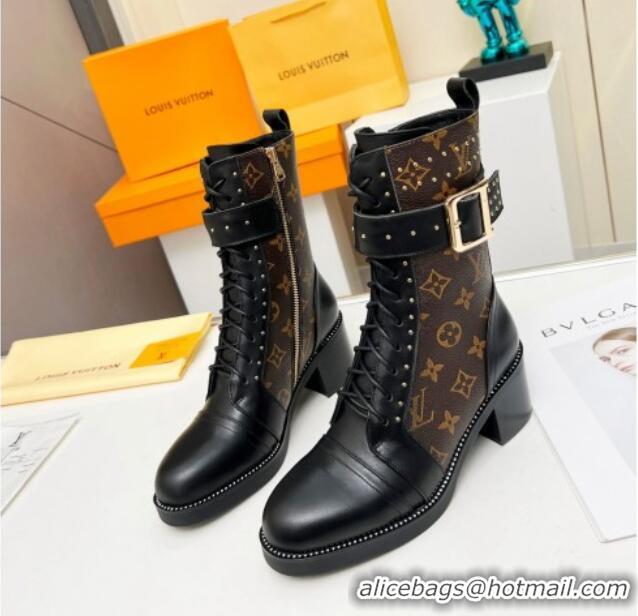 Big Discount Louis Vuitton Monogram Canvas Ankle Boots 5cm with Buckle Strap and Studs Brown 012111