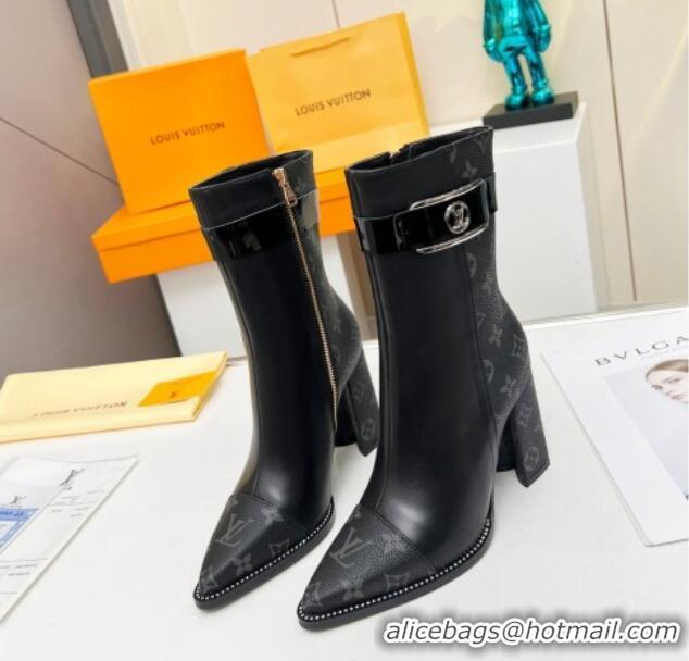 Good Product Louis Vuitton Monogram Canvas and Leather Ankle Boots 9.5cm Black 012112