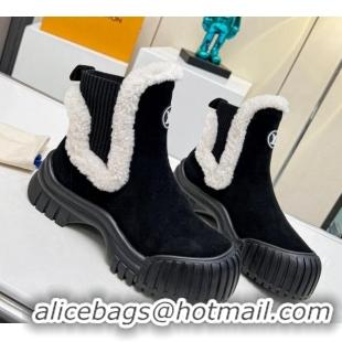 Luxurious Louis Vuitton Ruby Ankle Boots in Suede and Wool Black 1012115