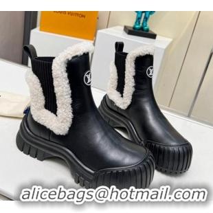 Trendy Design Louis Vuitton Ruby Ankle Boots in Calf Leather and Wool Black 1012117