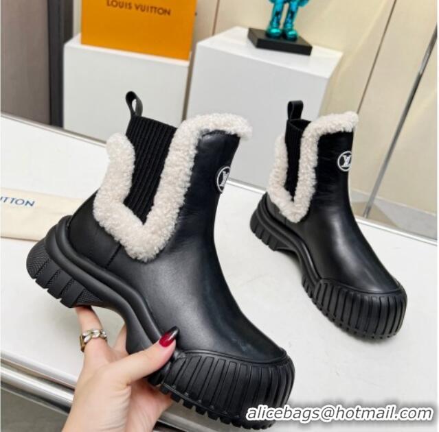 Trendy Design Louis Vuitton Ruby Ankle Boots in Calf Leather and Wool Black 1012117