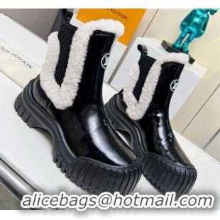 Best Grade Louis Vuitton Ruby Ankle Boots in Shiny Leather and Wool Black 1012118