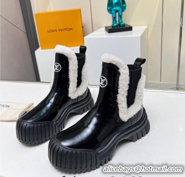 Best Grade Louis Vuitton Ruby Ankle Boots in Shiny Leather and Wool Black 1012118