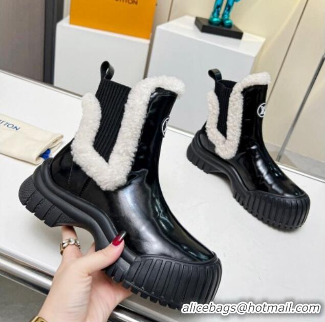 Best Grade Louis Vuitton Ruby Ankle Boots in Shiny Leather and Wool Black 1012118