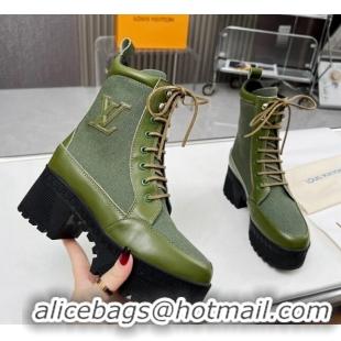 Top Quality Louis Vuitton Laureate Platform Desert Ankle Boot in Leather and Textile Green 012119