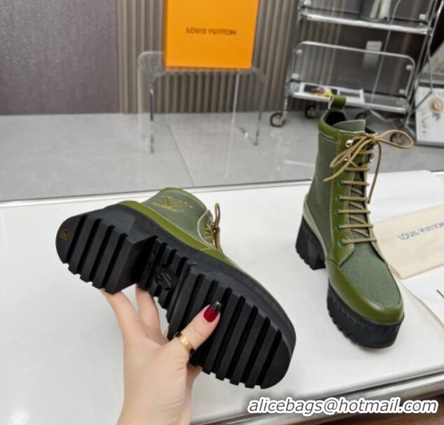 Top Quality Louis Vuitton Laureate Platform Desert Ankle Boot in Leather and Textile Green 012119