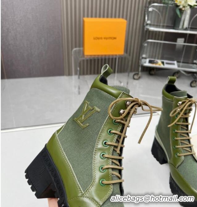 Top Quality Louis Vuitton Laureate Platform Desert Ankle Boot in Leather and Textile Green 012119