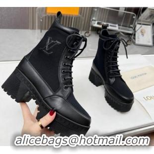 Top Grade Louis Vuitton Laureate Platform Desert Ankle Boot in Leather and Textile Black 012120