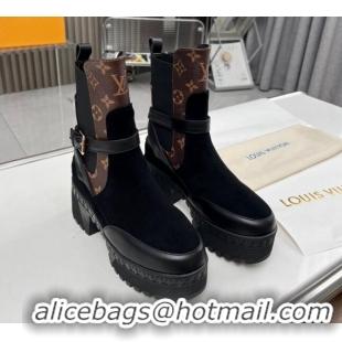 Trendy Design Louis Vuitton Laureate Platform Desert Ankle Boot with Buckle Strap Black/Monogram 012123