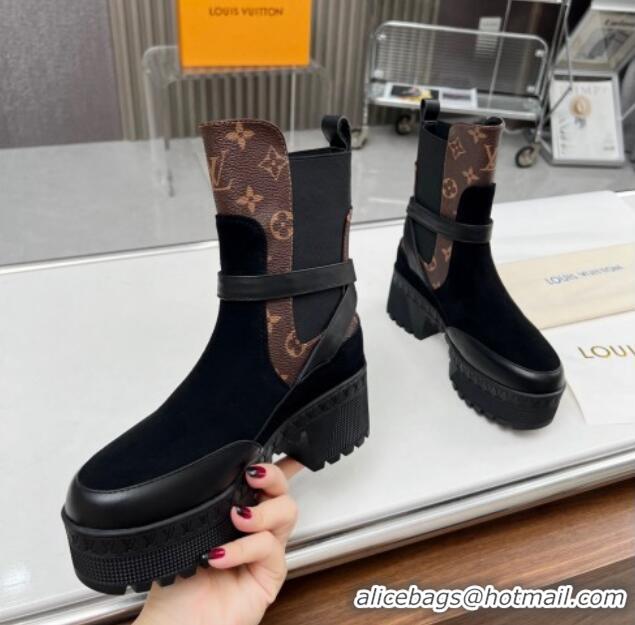 Trendy Design Louis Vuitton Laureate Platform Desert Ankle Boot with Buckle Strap Black/Monogram 012123