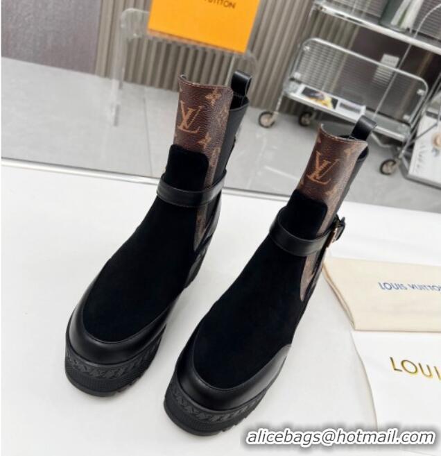 Trendy Design Louis Vuitton Laureate Platform Desert Ankle Boot with Buckle Strap Black/Monogram 012123