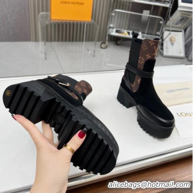 Trendy Design Louis Vuitton Laureate Platform Desert Ankle Boot with Buckle Strap Black/Monogram 012123