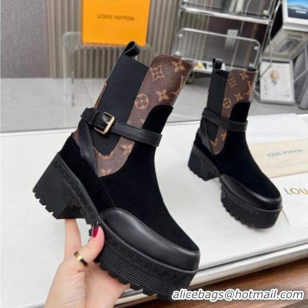 Trendy Design Louis Vuitton Laureate Platform Desert Ankle Boot with Buckle Strap Black/Monogram 012123