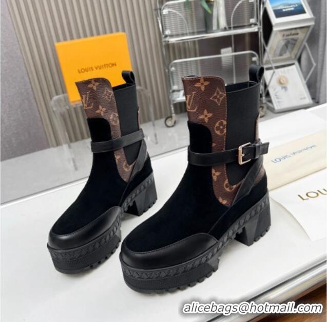 Trendy Design Louis Vuitton Laureate Platform Desert Ankle Boot with Buckle Strap Black/Monogram 012123