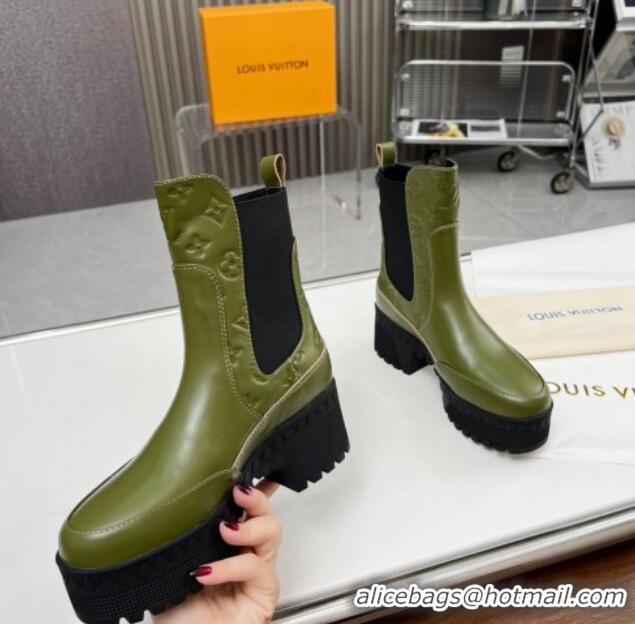 Good Quality Louis Vuitton Laureate Platform Chelsea Ankle Boot in Green Leather 012125