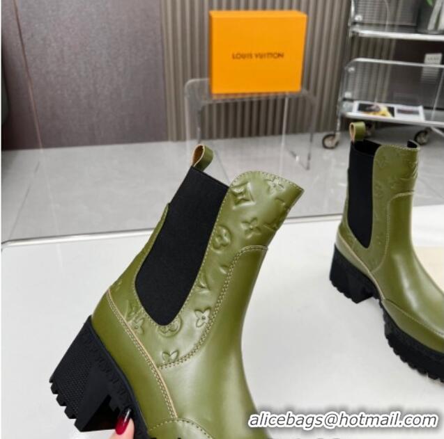 Good Quality Louis Vuitton Laureate Platform Chelsea Ankle Boot in Green Leather 012125