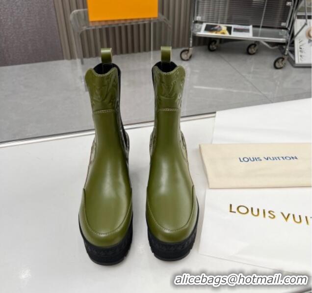 Good Quality Louis Vuitton Laureate Platform Chelsea Ankle Boot in Green Leather 012125